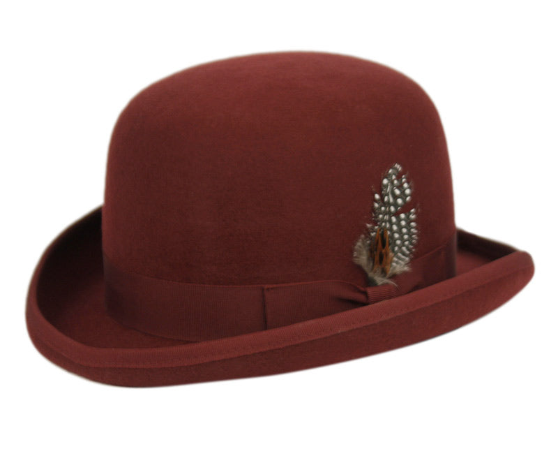 Man's Roll Up Brim Wool Felt Bowler Derby Fedora Hat Angela