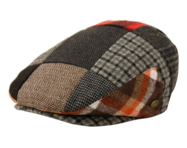 Herringbone Check Patch Men's Wool Tweed Newsboy Ivy Cap Gatsby Golf Flat Hat