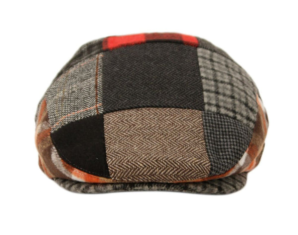 Herringbone Check Patch Men's Wool Tweed Newsboy Ivy Cap Gatsby Golf Flat Hat