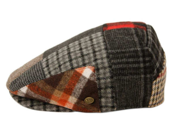 Herringbone Check Patch Men's Wool Tweed Newsboy Ivy Cap Gatsby Golf Flat Hat