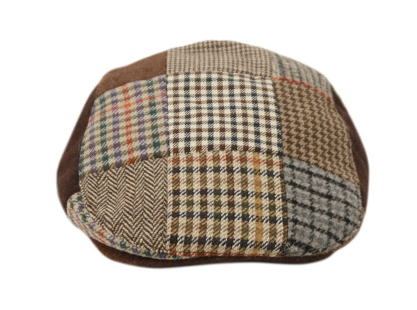 Herringbone Check Patch Men's Wool Tweed Newsboy Ivy Cap Gatsby Golf Flat Hat