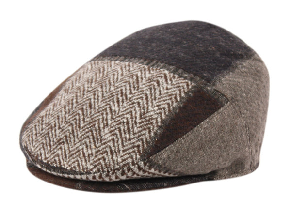 Check Patch Herringbone Men's Wool Tweed Newsboy Ivy Cap Gatsby Golf Flat Hat