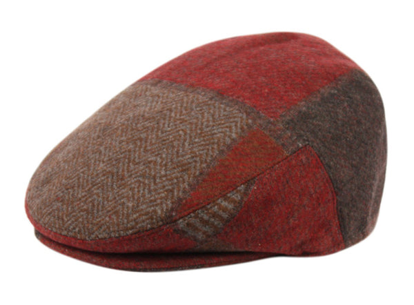 Check Patch Herringbone Men's Wool Tweed Newsboy Ivy Cap Gatsby Golf Flat Hat