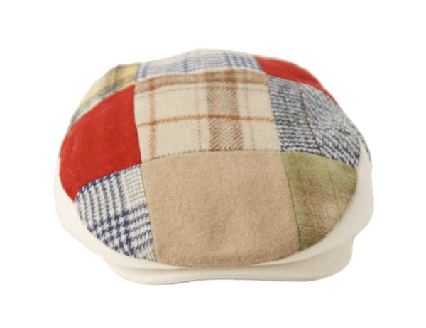 Herringbone Check Patch Men's Wool Tweed Newsboy Ivy Cap Gatsby Golf Flat Hat