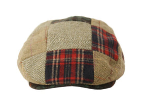 Herringbone Check Patch Men's Wool Tweed Newsboy Ivy Cap Gatsby Golf Flat Hat