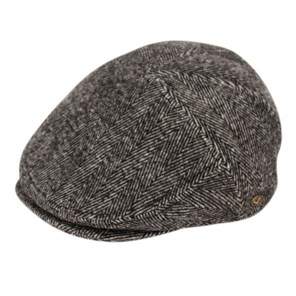 Men's Herringbone Plaid Wool Ivy Cap with Fleece Earflaps- Driving Hat