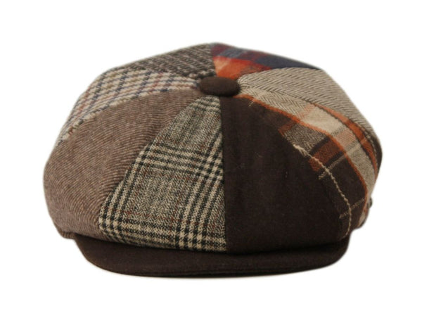 Men's Classic 8 Panel Patchwork Wool Blend Newsboy Ivy Cap Snap Brim Tweed Gatsby Hat