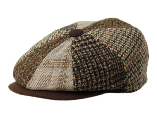 Men's Classic 8 Panel Patchwork Wool Blend Newsboy Ivy Cap Snap Brim Tweed Gatsby Hat