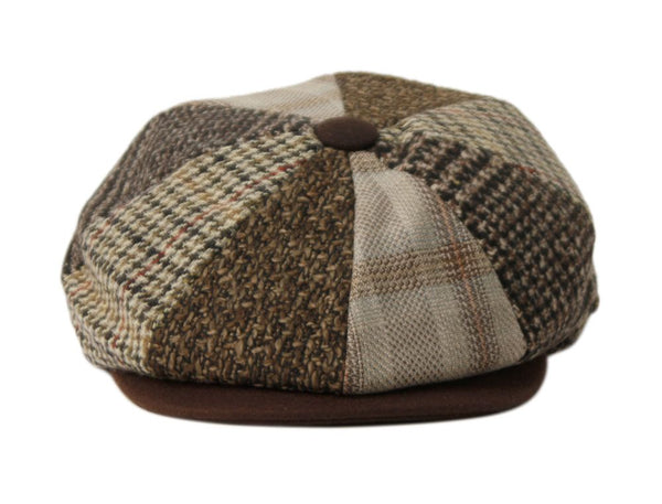 Men's Classic 8 Panel Patchwork Wool Blend Newsboy Ivy Cap Snap Brim Tweed Gatsby Hat