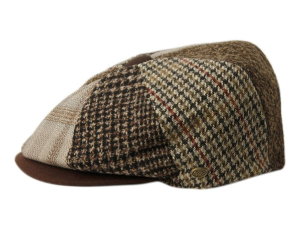 Men's Classic 8 Panel Patchwork Wool Blend Newsboy Ivy Cap Snap Brim Tweed Gatsby Hat