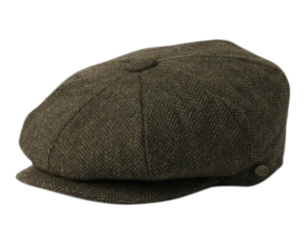 Men's Herringbone Wool Blend Tweed Newsboy Ivy Cap Snap Brim Gatsby Hat