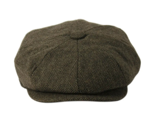 Men's Herringbone Wool Blend Tweed Newsboy Ivy Cap Snap Brim Gatsby Hat