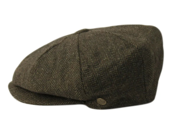 Men's Herringbone Wool Blend Tweed Newsboy Ivy Cap Snap Brim Gatsby Hat