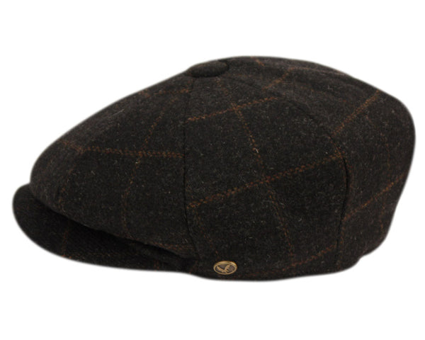 Men's Plaid Wool Blend Tweed Herringbone Newsboy Ivy Cap Snap Brim Gatsby Hat