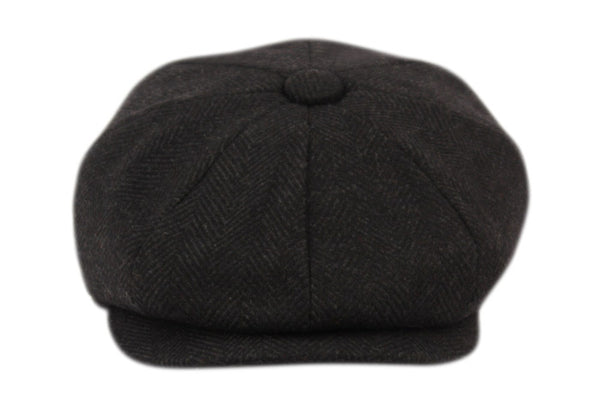 Men's Herringbone Wool Blend Tweed Newsboy Ivy Cap Snap Brim Gatsby Hat