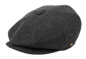 Men's Herringbone Wool Blend Tweed Newsboy Ivy Cap Snap Brim Gatsby Hat