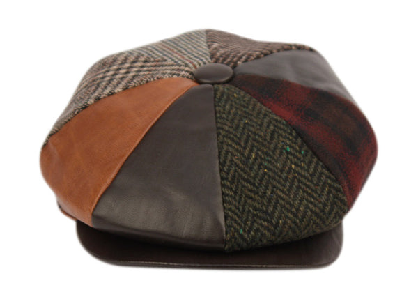 Men's 8 Panel Patchwork Wool Blend Newsboy Ivy Cap Snap Brim Tweed Gatsby Hat