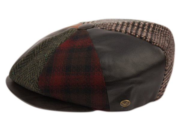 Men's 8 Panel Patchwork Wool Blend Newsboy Ivy Cap Snap Brim Tweed Gatsby Hat