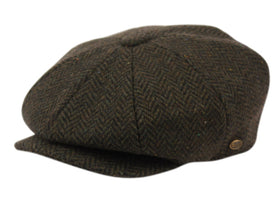 Men's Herringbone Tweed Wool Blend Newsboy Ivy Cap Snap Brim Gatsby Hat