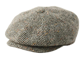 Men's Herringbone Tweed Wool Blend Newsboy Ivy Cap Snap Brim Gatsby Hat