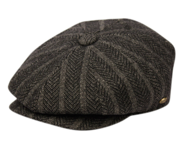 Men's Herringbone Wool Blend Stripe Newsboy Ivy Cap Snap Brim Tweed Gatsby Hat