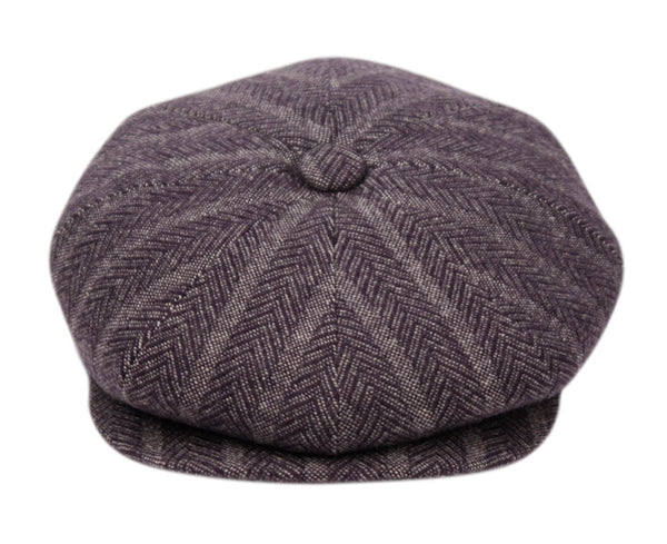 Men's Herringbone Wool Blend Stripe Newsboy Ivy Cap Snap Brim Tweed Gatsby Hat