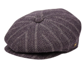 Men's Herringbone Wool Blend Stripe Newsboy Ivy Cap Snap Brim Tweed Gatsby Hat