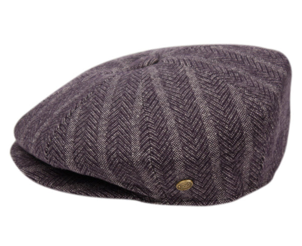 Men's Herringbone Wool Blend Stripe Newsboy Ivy Cap Snap Brim Tweed Gatsby Hat