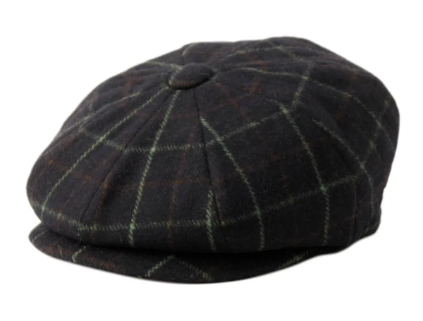 Men's Plaid Wool Blend Tweed Herringbone Newsboy Ivy Cap Snap Brim Gatsby Hat