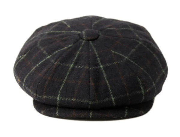 Men's Plaid Wool Blend Tweed Herringbone Newsboy Ivy Cap Snap Brim Gatsby Hat