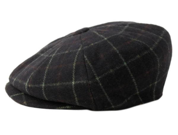 Men's Plaid Wool Blend Tweed Herringbone Newsboy Ivy Cap Snap Brim Gatsby Hat