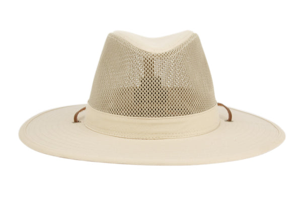 Man and Woman's Outdoor Safari Hats With Mesh Crown & Leather Chin Cord