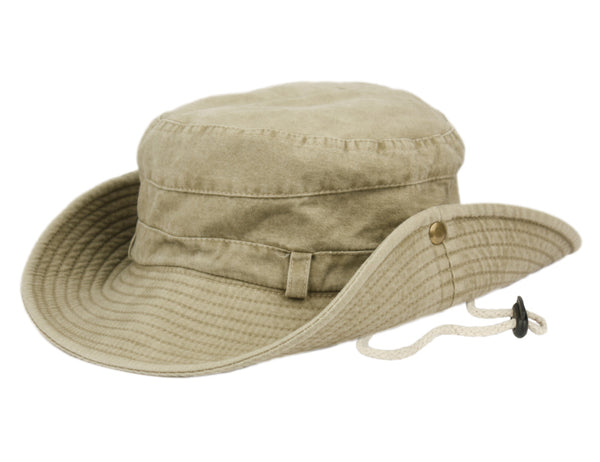 Man and Woman's Washed Cotton Bucket Sun Hat With Chin Cord Strap