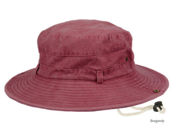 Man and Woman's Washed Cotton Bucket Sun Hat With Chin Cord Strap