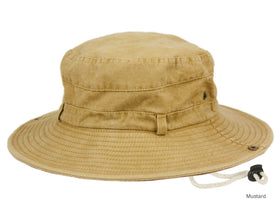 Man and Woman's Washed Cotton Bucket Sun Hat With Chin Cord Strap