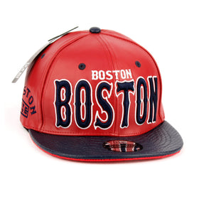 Boston Faux Leather Baseball City Cap with Snake Faux Leather Flat Brim