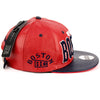 Boston Faux Leather Baseball City Cap with Snake Faux Leather Flat Brim