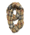 Plaid Neck Loop Infinity Scarf Women Winter Neck Warmer Cashmere Feel Scarves