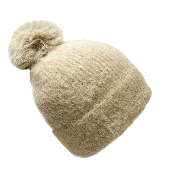 Women Pom Pom Cuffed Beanie Hat Winter Skull Cap