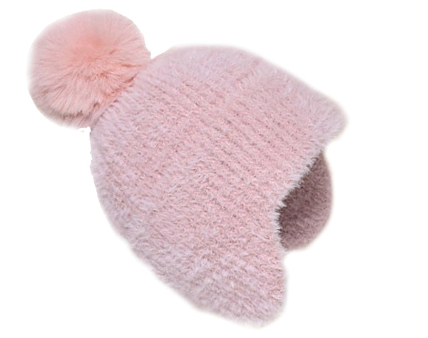 Women Pom Pom Beanie Hat with Earflaps Winter Skull Cap