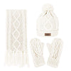 Women Soft Warm Thick Cable Knitted Hat Scarf & Gloves Winter 3 in 1 Sets