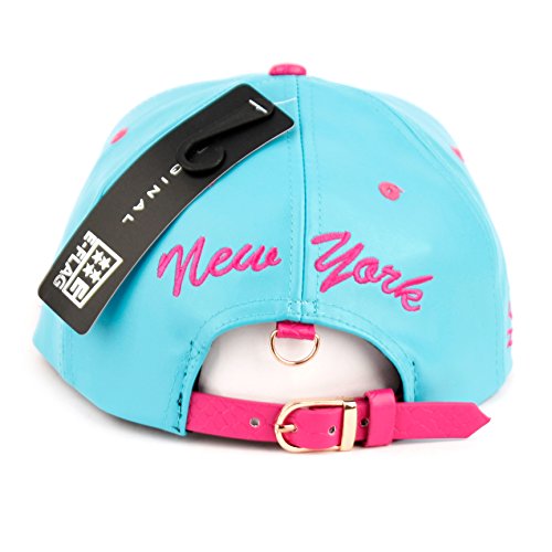 New York Faux Leather Flat Bill Snap Back Hat Cap