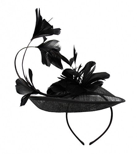 Womans Classy Fascinator Headpiece with Blossoming Tulip Flower Design and Ribbon - Sinamay Fabric - Black