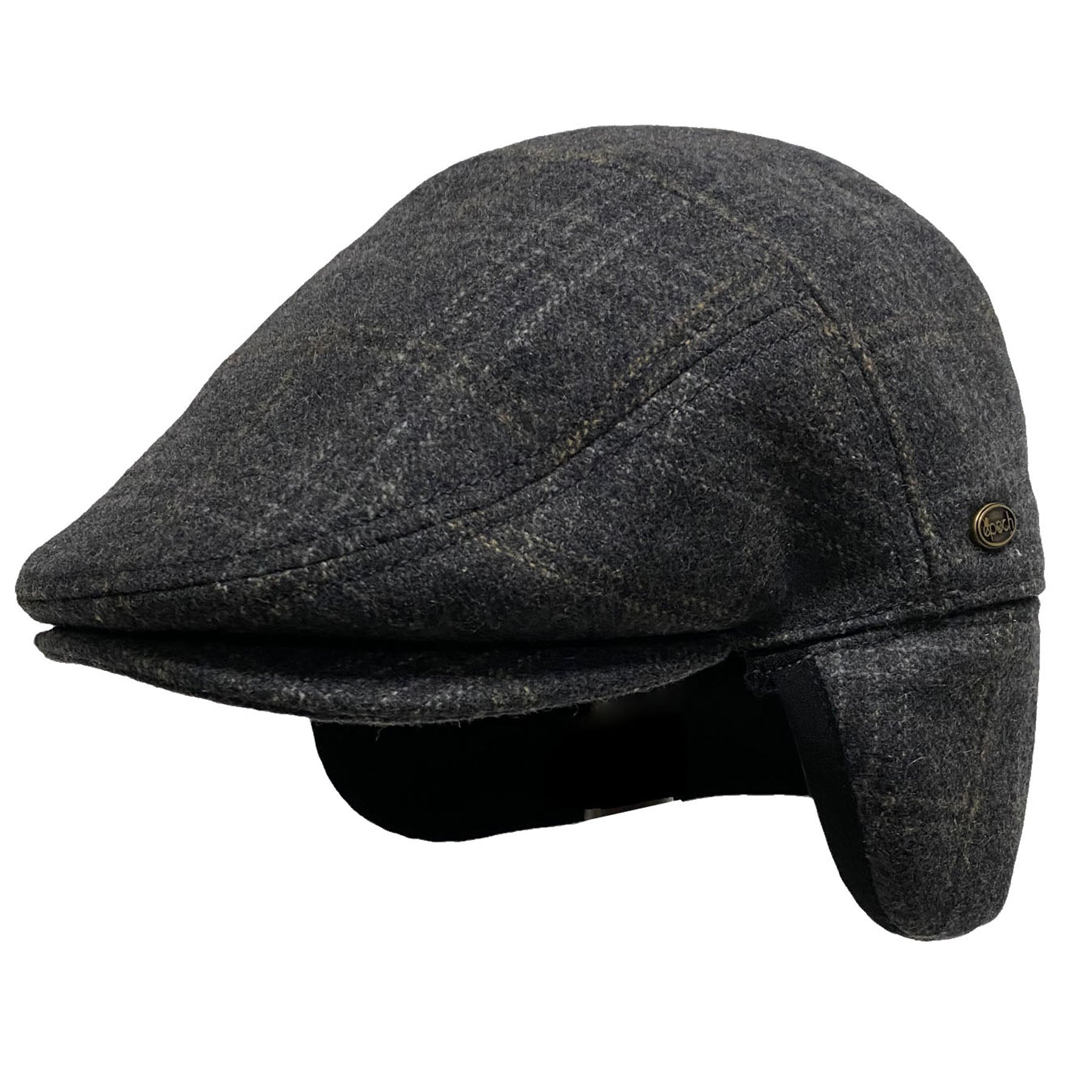 Men s Herringbone Plaid Wool Newsboy Ivy Cap Driving Hat with Fleece Ear flaps