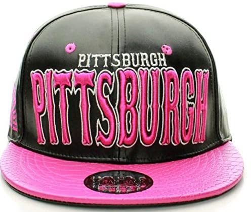 Pittsburgh Faux Leather Baseball City Cap with Snake Faux Leather Flat Brim