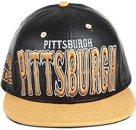 Pittsburgh Faux Leather Flat Bill Snap Back Hat