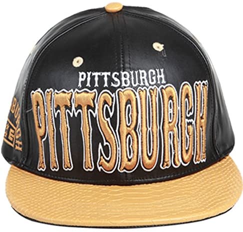 Pittsburgh Faux Leather Baseball City Cap with Snake Faux Leather Flat Brim