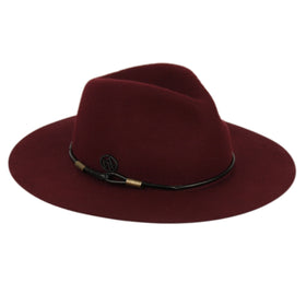 Women Big Brim Wool Felt Fedora Winter Hat with Faux Leather Trimming Band