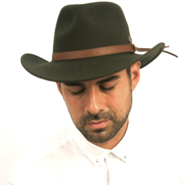 Epoch hats Indiana Jones Style Men's Wool Felt Outback Fedora with Grosgrain or Faux Leather Band