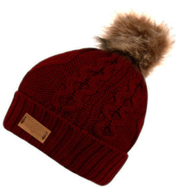 Women's Winter Fleece-Lined Cable Knit Pompom Beanie Hat